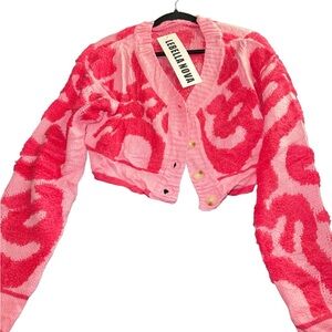 Pink Patterned Crop Sweater